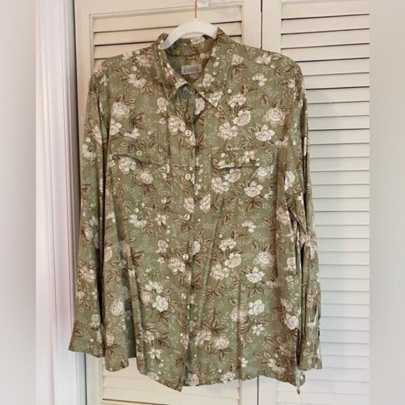 Classic Elements Tops - Vintage Classic Elements Olive Green Floral Button-Down Shirt Size M-L